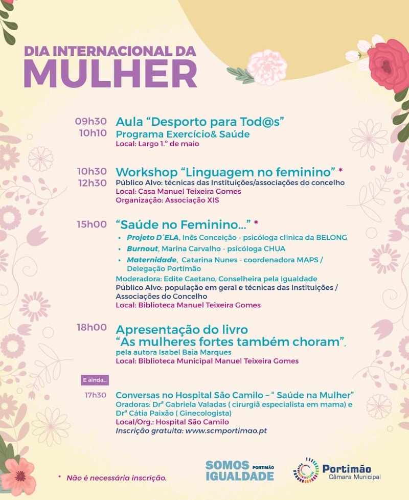 Agenda do Dia Internacional da Mulher em Portimão.