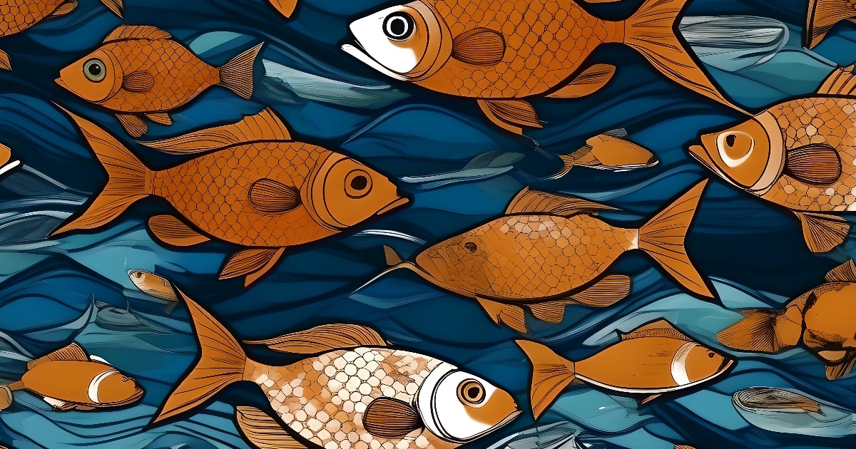 Ilustração de cardume de peixes laranja.